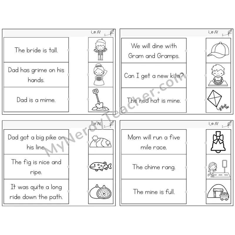 Long I VCe (i_e) Read and Match Picture Task Cards — Decodable Sentences