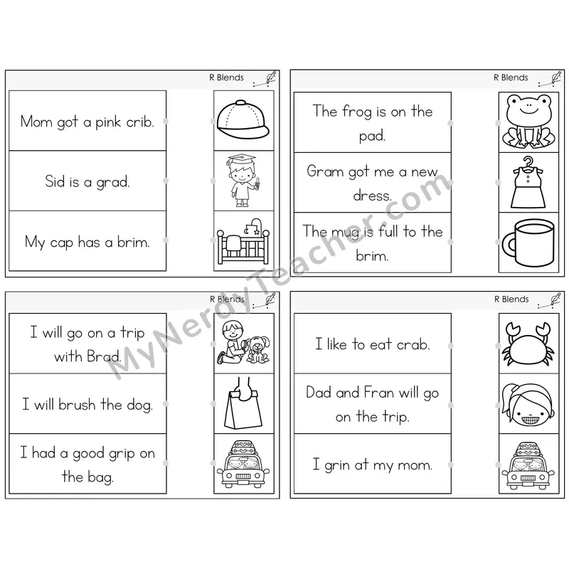 R Blends Read and Match Picture Task Cards — Decodable Sentences