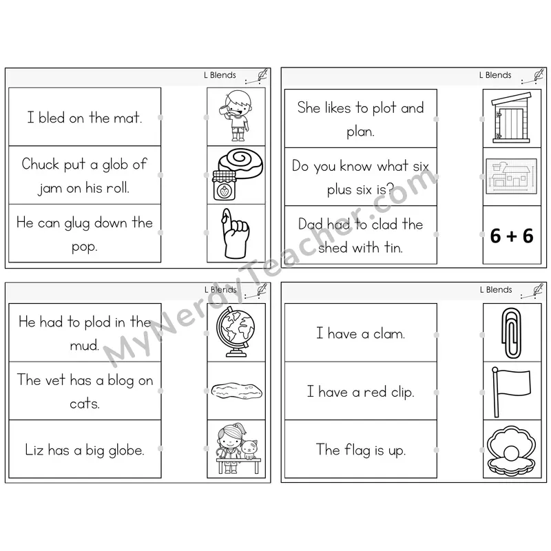 L Blends Read and Match Picture Task Cards — Decodable Sentences