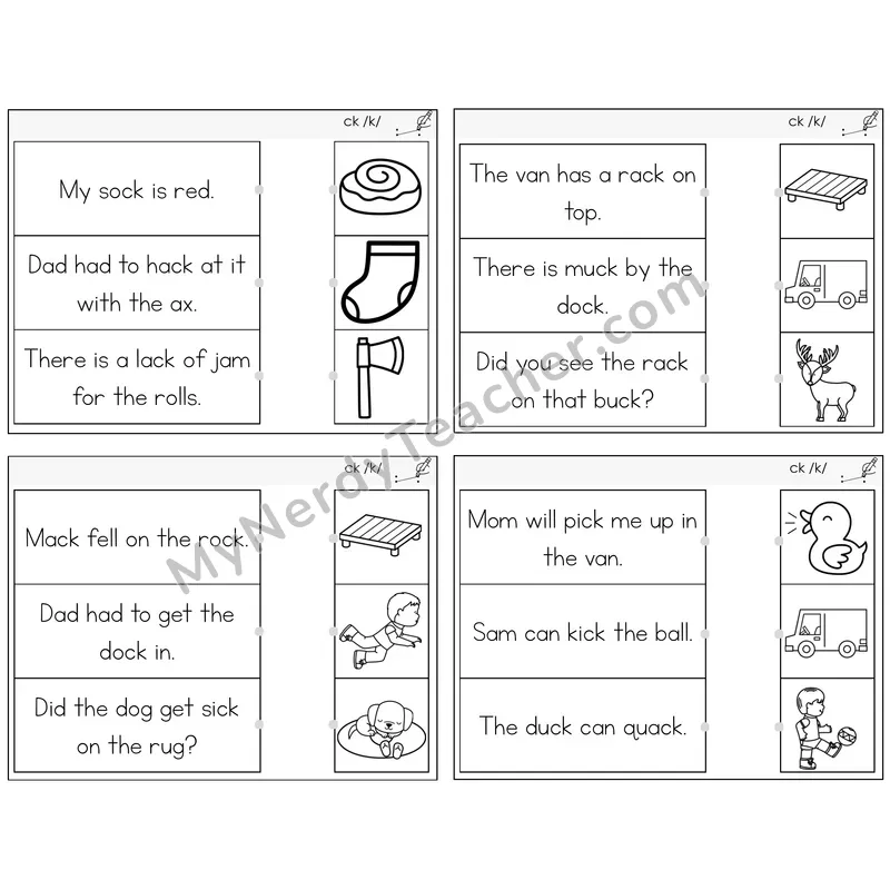 CK Digraph Read and Match Picture Task Cards — Decodable Sentences