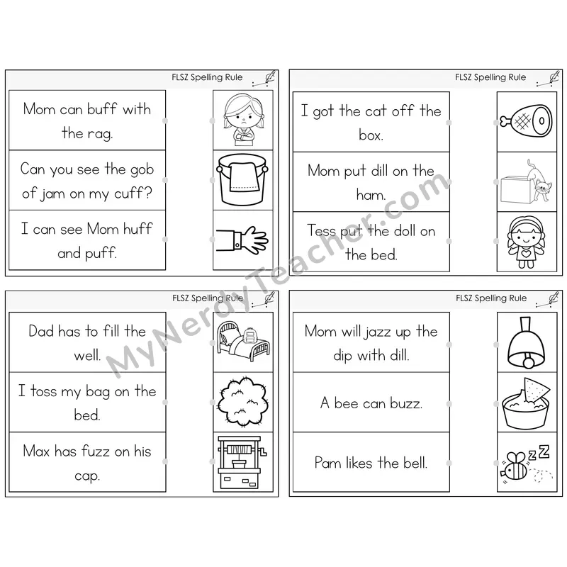 FLSZ Spelling Rule Read and Match Picture Task Cards — Decodable Sentences