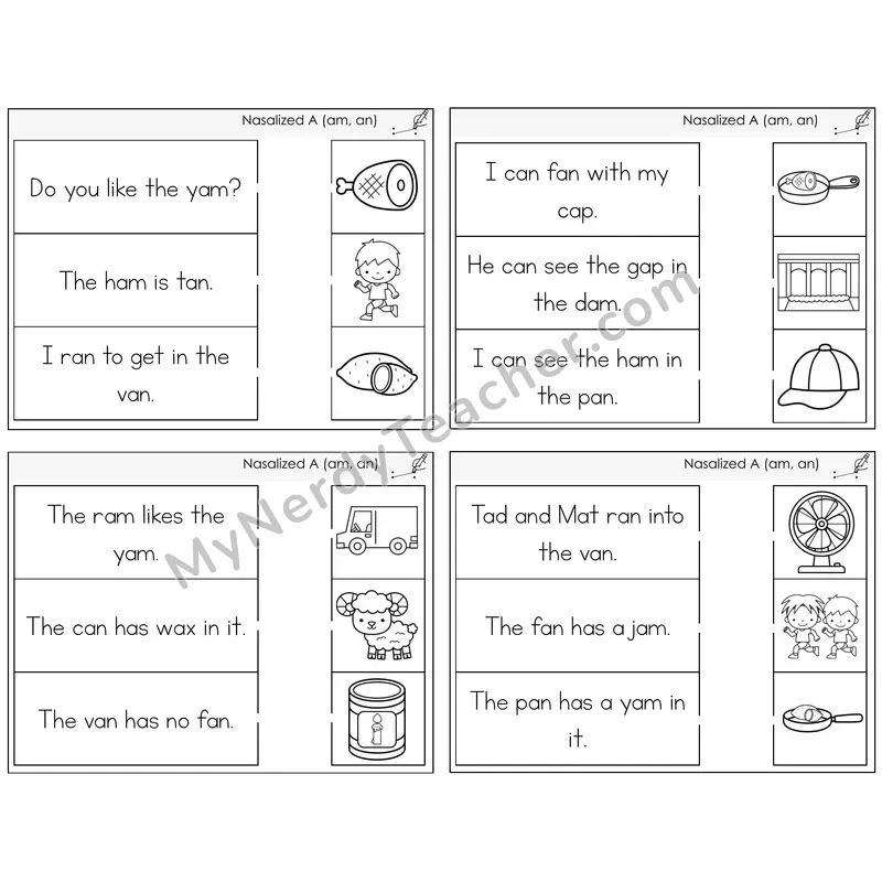 Nasalized A (am, an) Read and Match Picture Task Cards — Decodable Sentences