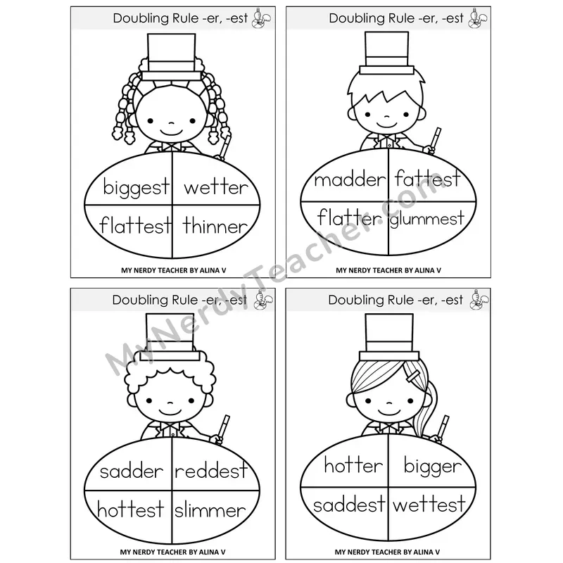 Doubling Rule -er, -est Sentence Spinners Task Cards — Decodable Sentences