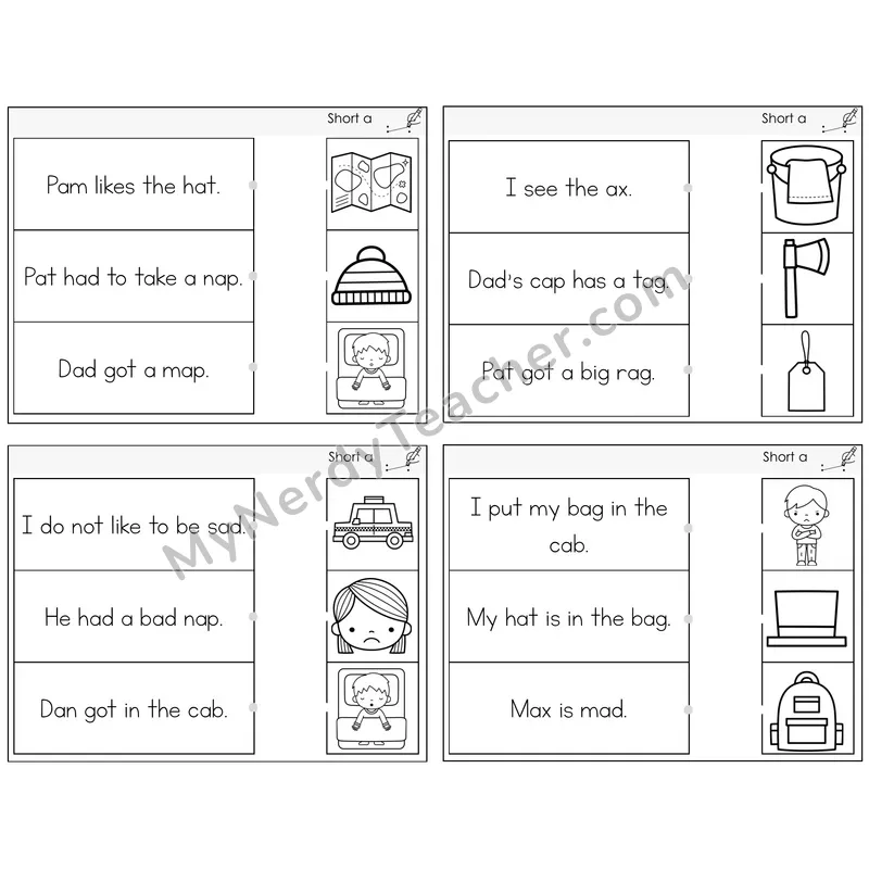 Short A Read and Match Picture Task Cards — Decodable Sentences
