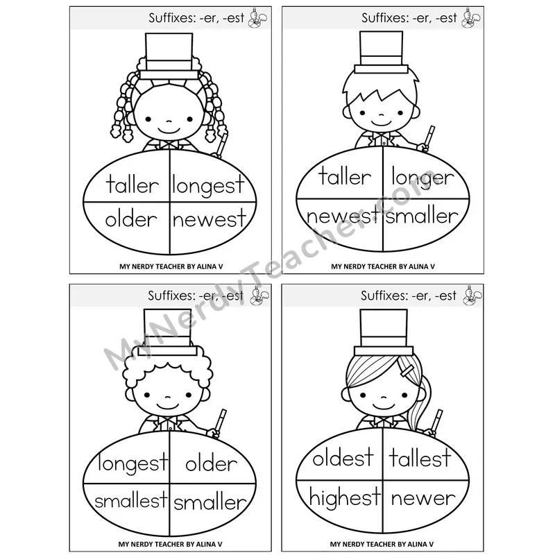 Suffixes -er and -est Sentence Spinners Task Cards — Decodable Sentences