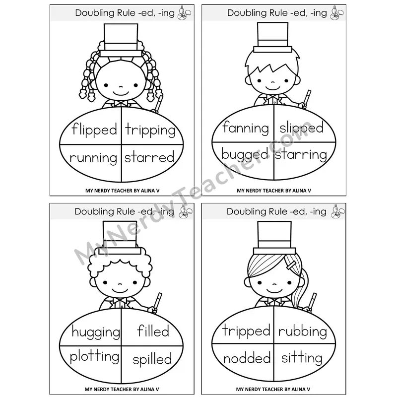 Doubling Rule -ed, -ing Sentence Spinners Task Cards — Decodable Sentences