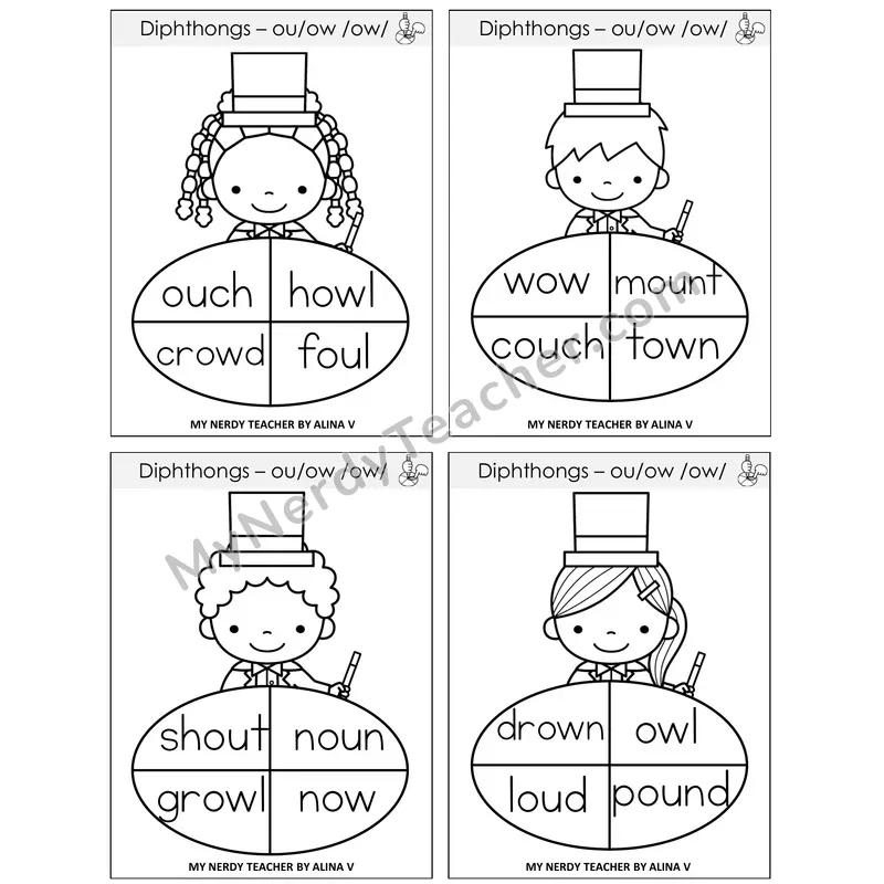 Diphthong OU and OW Sentence Spinners Task Cards — Decodable Sentences