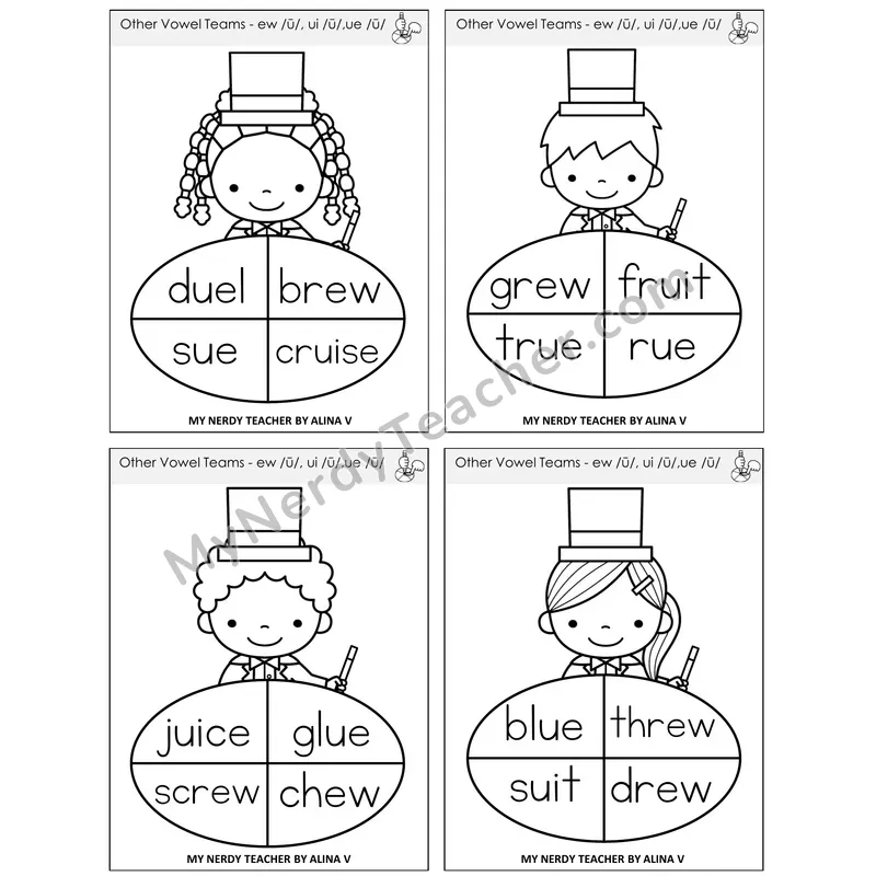 Long U (ew, ui, ue) Sentence Spinners Task Cards — Decodable Sentences