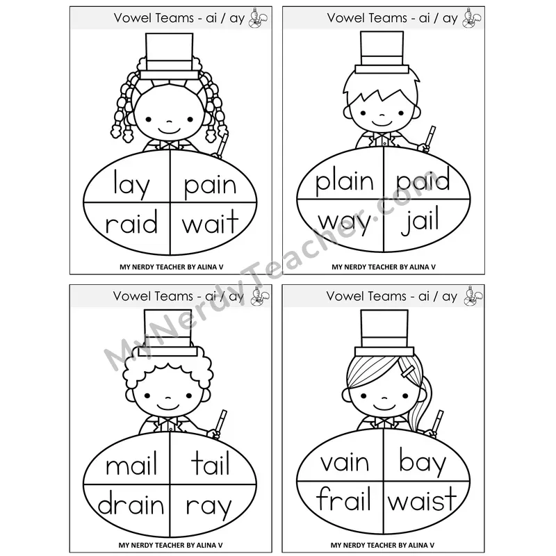 Long A Vowel Teams (ai, ay) Sentence Spinners Task Cards — Decodable Sentences