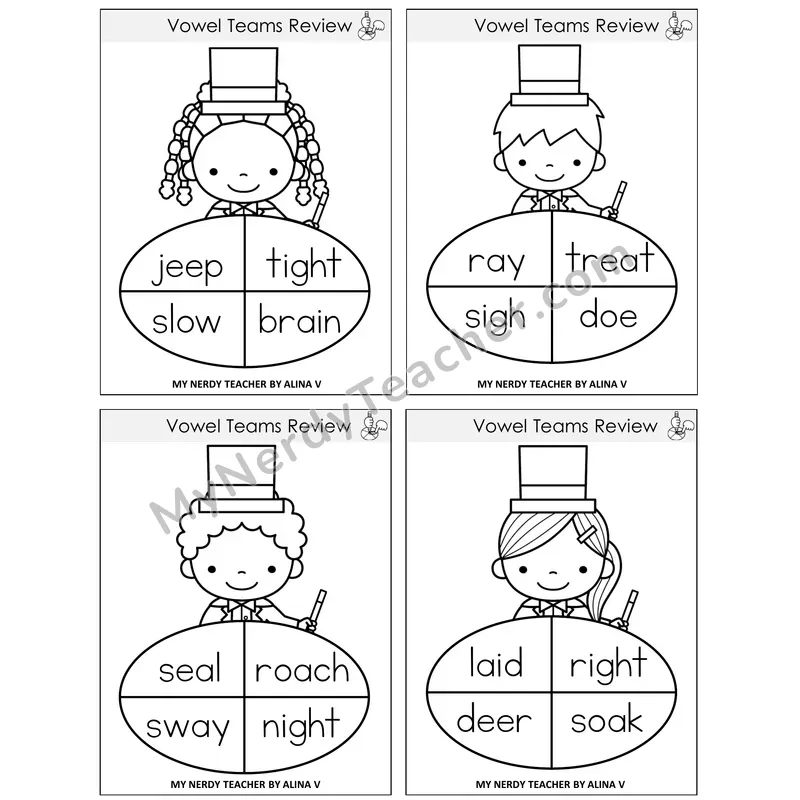 Long Vowel Teams Review Sentence Spinners Task Cards — Decodable Sentences