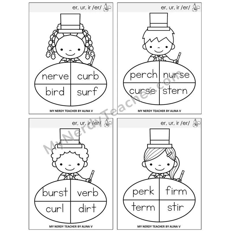 R-Controlled ER, UR, IR Sentence Spinners Task Cards — Decodable Sentences