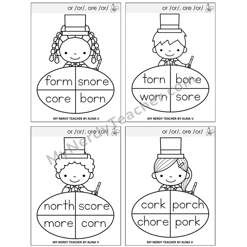 R-Controlled OR and ORE Sentence Spinners Task Cards — Decodable Sentences