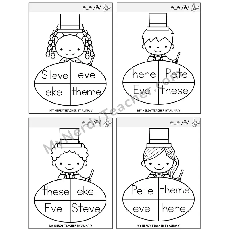Long E VCe (e_e) Sentence Spinners Task Cards — Decodable Sentences