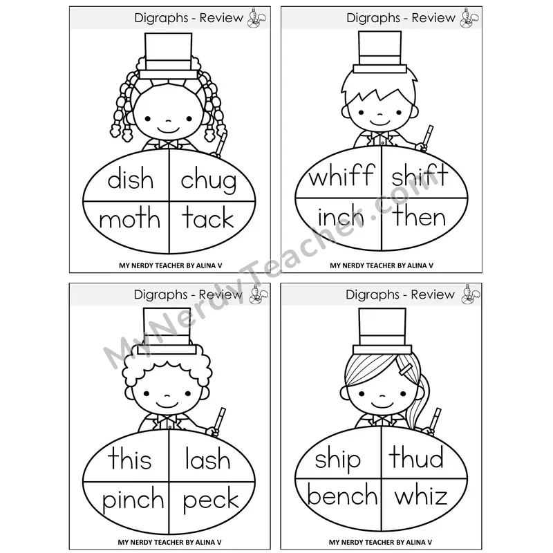 Digraphs Review Sentence Spinners Task Cards — Decodable Sentences