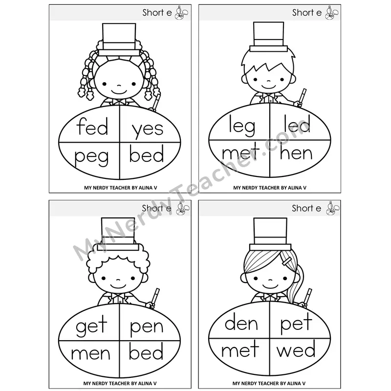 Short E Sentence Spinners Task Cards — Decodable Sentences