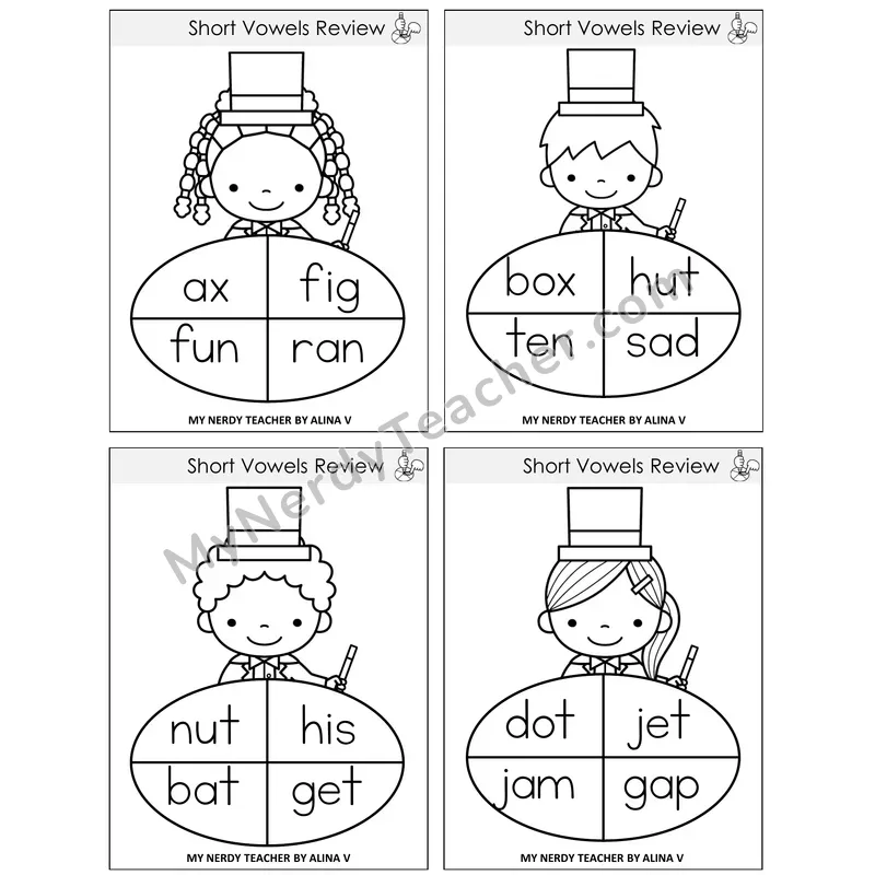 Short Vowels Review Sentence Spinners Task Cards — Decodable Sentences
