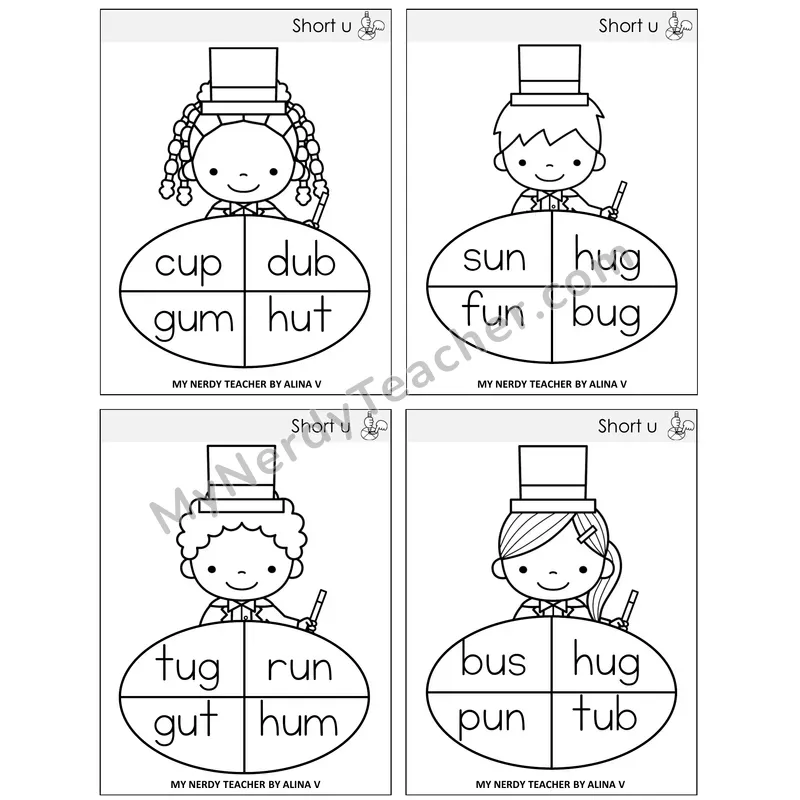 Short U Sentence Spinners Task Cards — Decodable Sentences