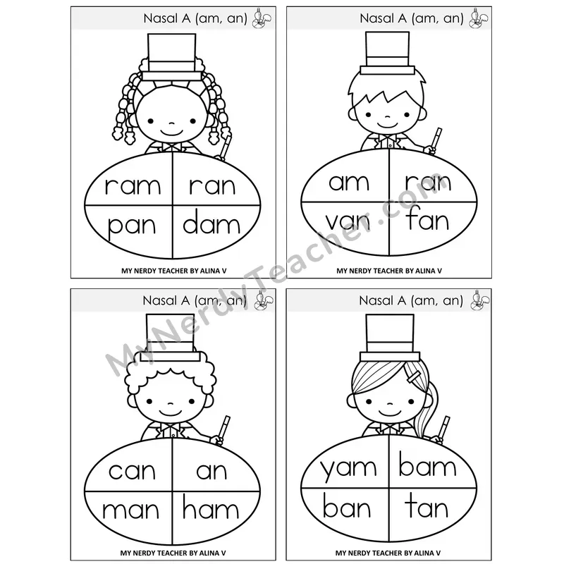 Nasalized A (am, an) Sentence Spinners Task Cards — Decodable Sentences