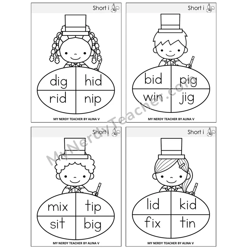 Short I Sentence Spinners Task Cards — Decodable Sentences