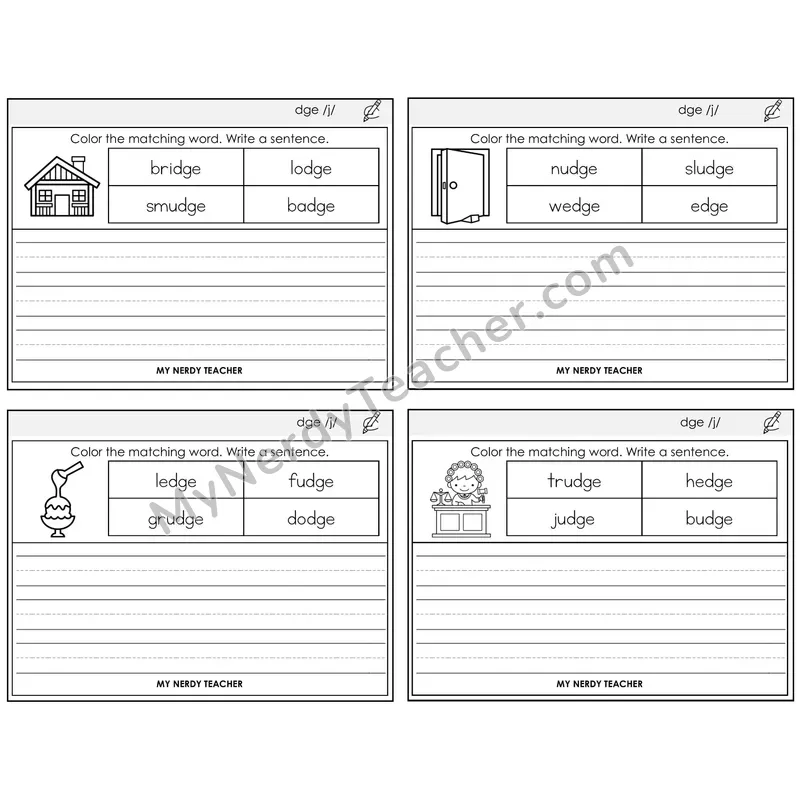 DGE Trigraph Color and Write a Sentence Task Cards — Decodable Sentences