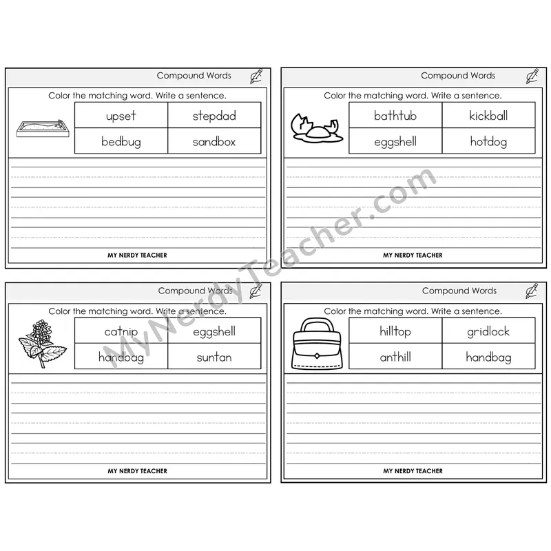 Compound Words Color and Write a Sentence Task Cards — Decodable Sentences