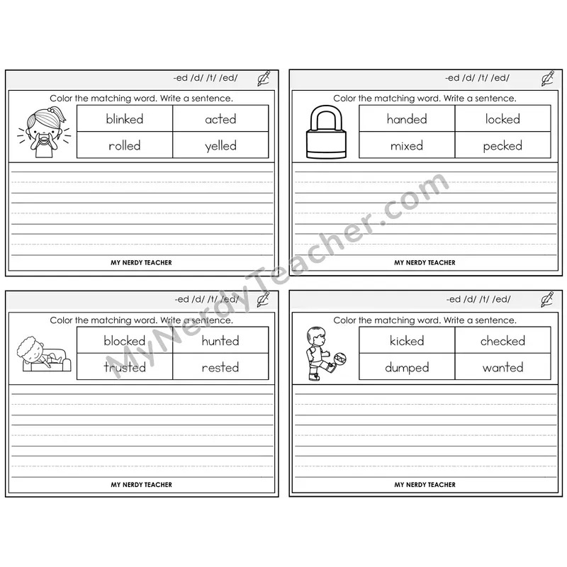 Suffix -ed Color and Write a Sentence Task Cards — Decodable Sentences