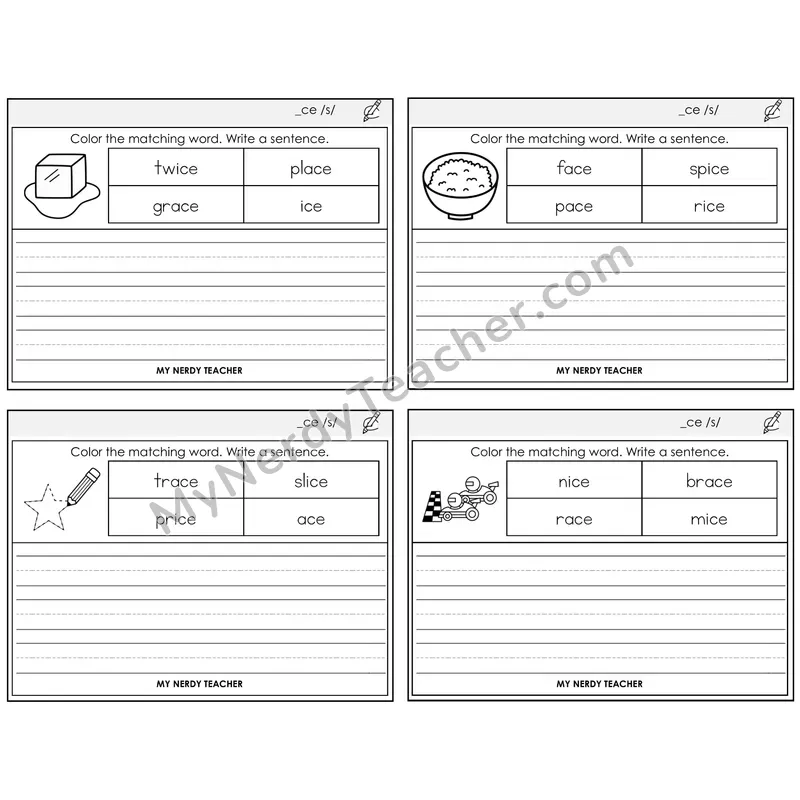 Soft C (_ce) Color and Write a Sentence Task Cards — Decodable Sentences