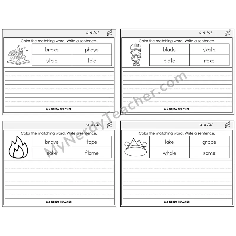 Long A VCe (a_e) Color and Write a Sentence Task Cards — Decodable Sentences