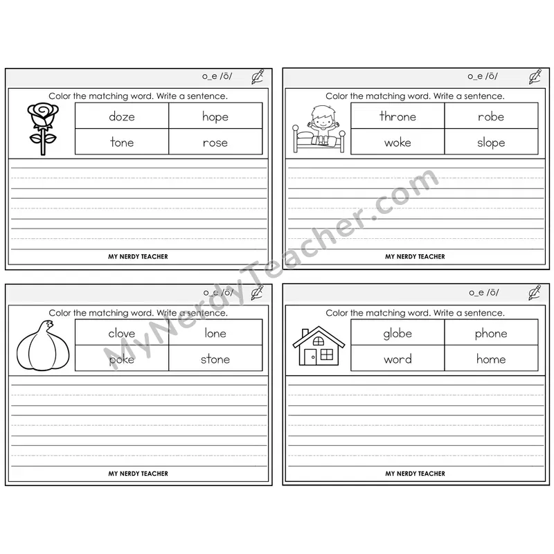 Long O VCe (o_e) Color and Write a Sentence Task Cards — Decodable Sentences