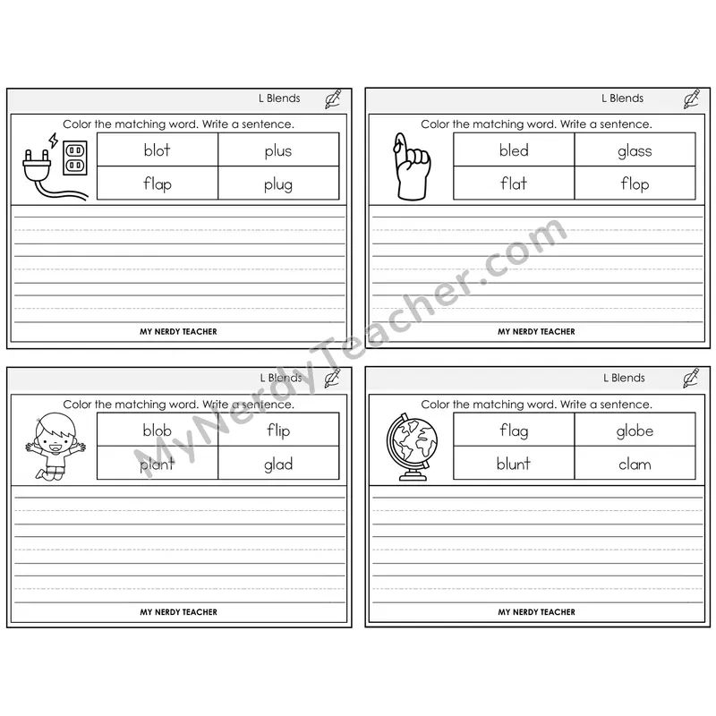 L Blends Color and Write a Sentence Task Cards — Decodable Sentences