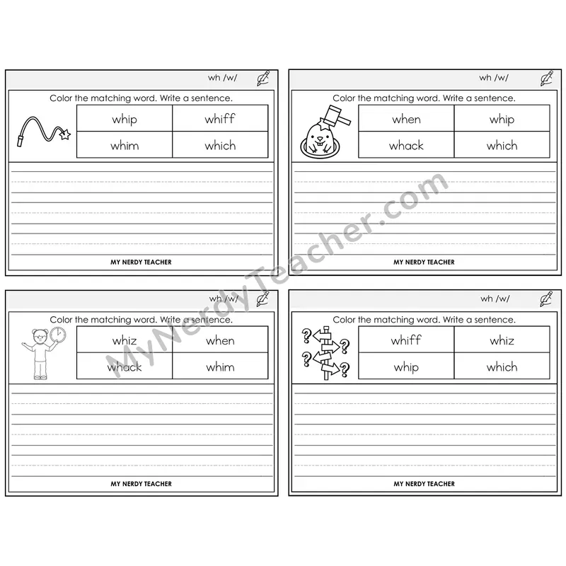 WH Digraph Color and Write a Sentence Task Cards — Decodable Sentences