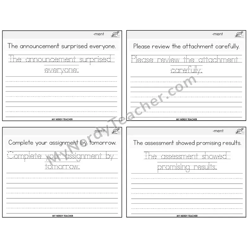 Suffix -ment Read It Trace It Write It Task Cards — Decodable Sentences