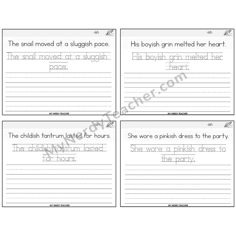 Suffix -ish Read It Trace It Write It Task Cards — Decodable Sentences