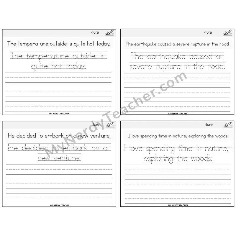 Suffix -ture Read It Trace It Write It Task Cards — Decodable Sentences