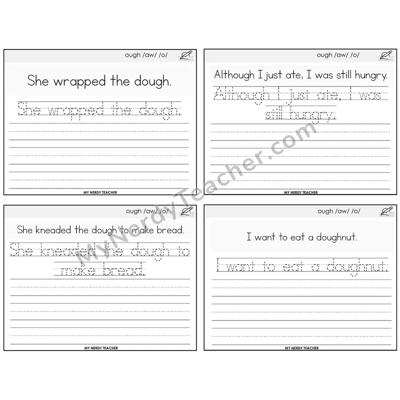 ough Spellings Read It Trace It Write It Task Cards — Decodable Sentences
