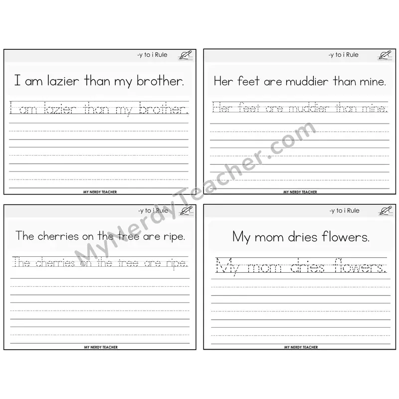 Y to I Rule Read It Trace It Write It Task Cards — Decodable Sentences