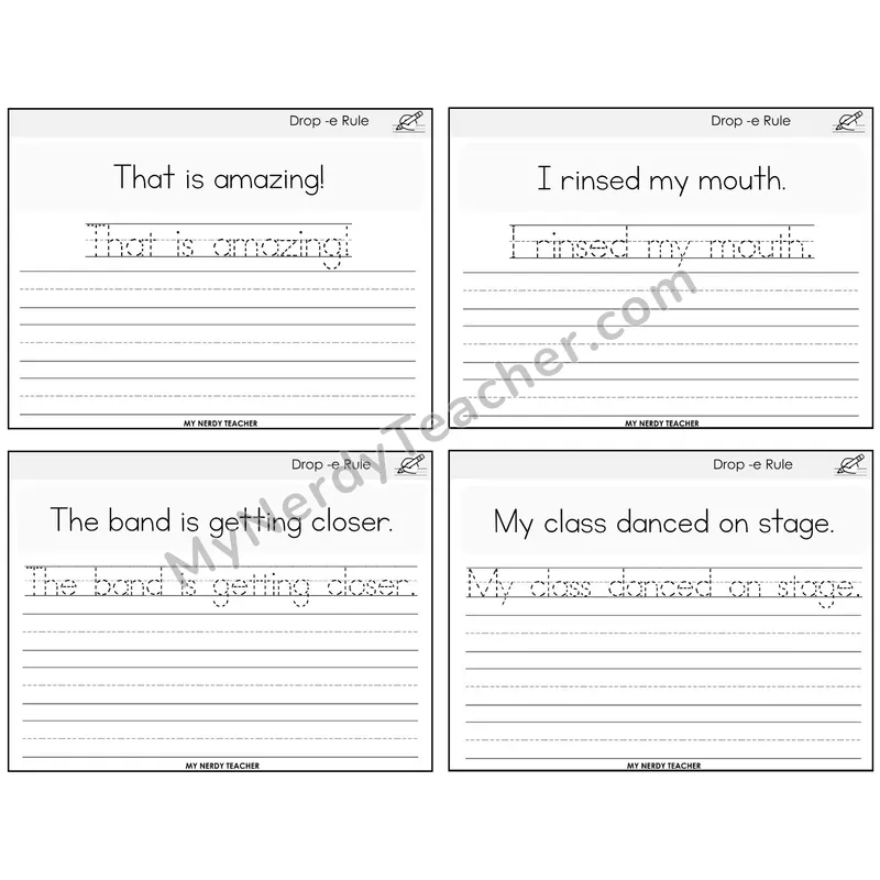 Drop -e Rule Read It Trace It Write It Task Cards — Decodable Sentences