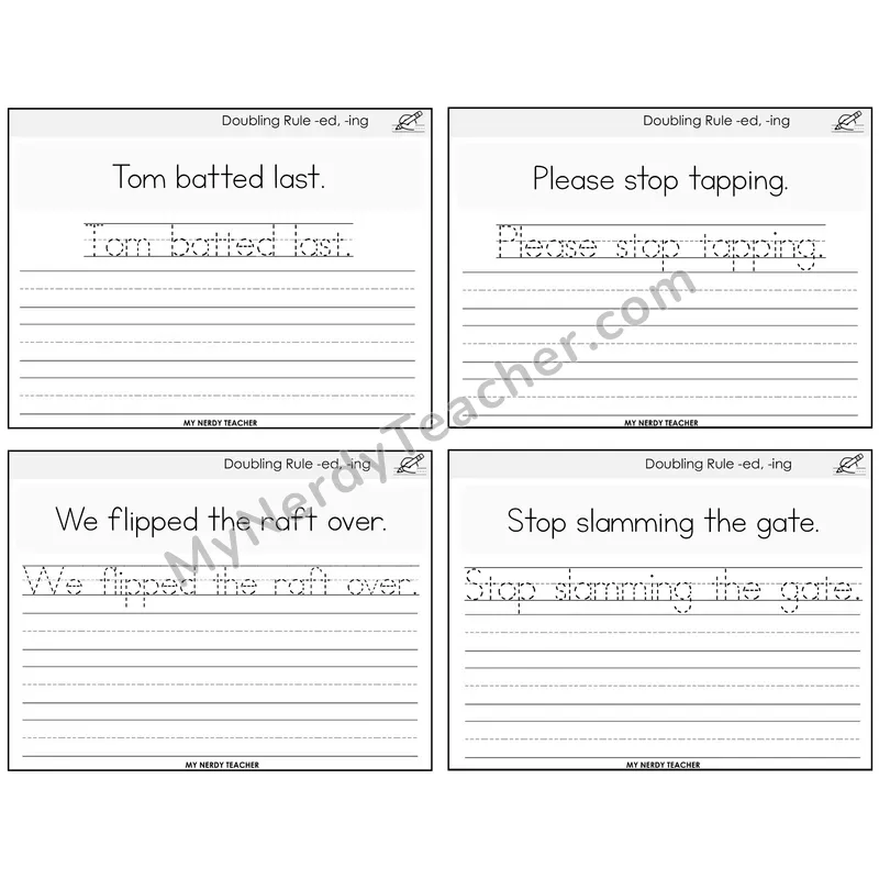 Doubling Rule -ed, -ing Read It Trace It Write It Task Cards — Decodable Sentences