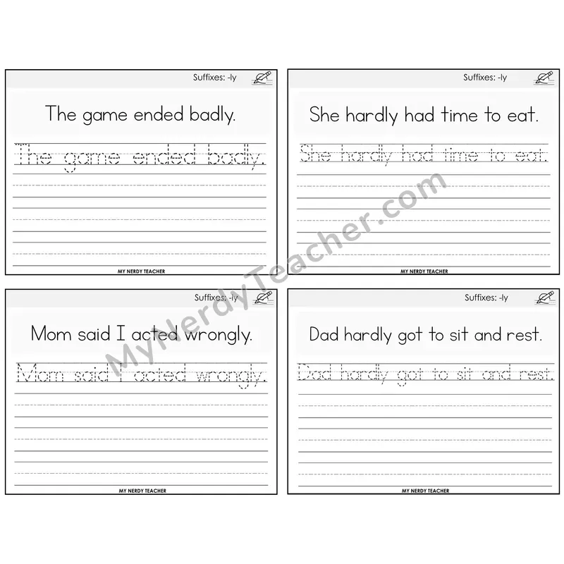 Suffix -ly Read It Trace It Write It Task Cards — Decodable Sentences