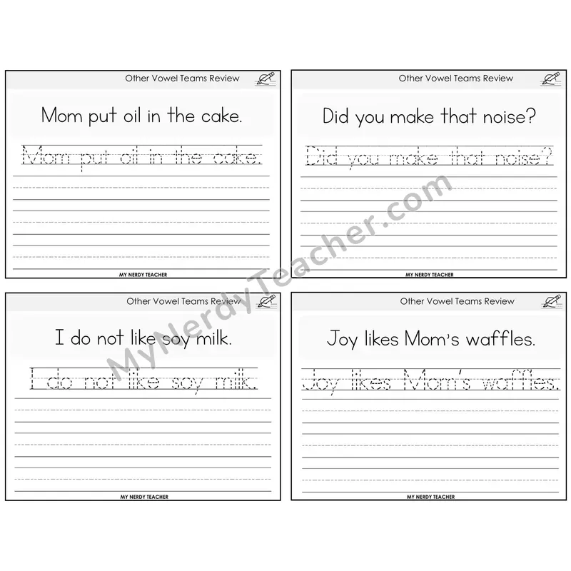 Other Vowel Teams Review Read It Trace It Write It Task Cards — Decodable Sentences