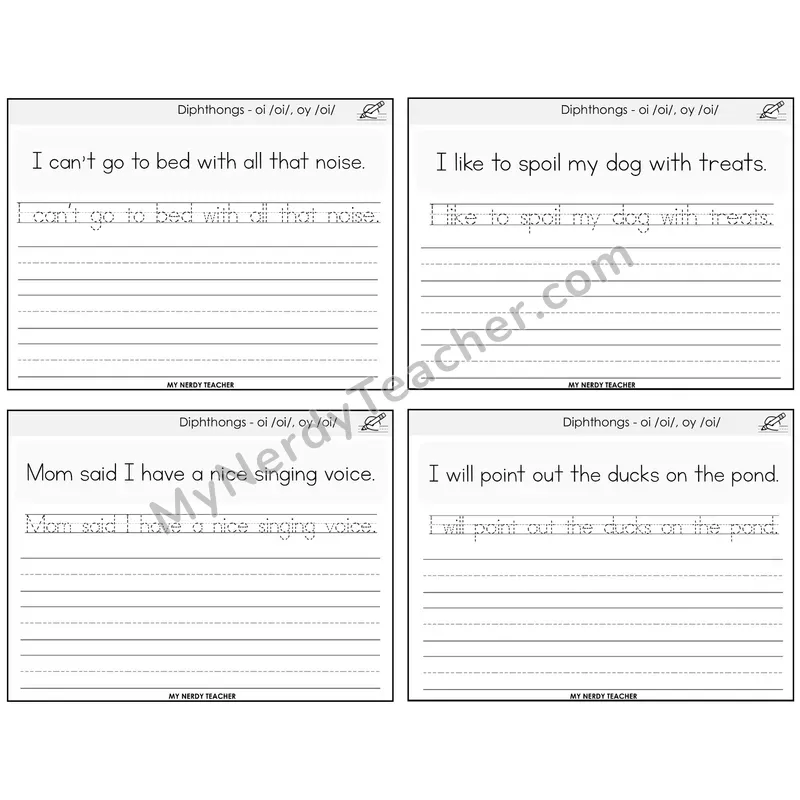 Diphthong OI and OY Read It Trace It Write It Task Cards — Decodable Sentences