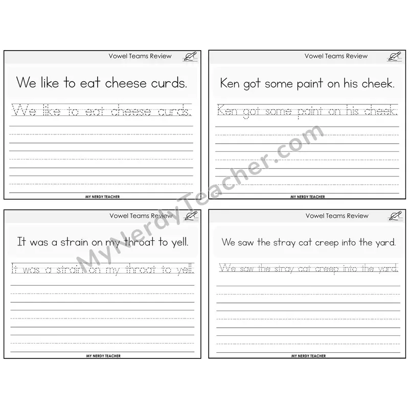 Long Vowel Teams Review Read It Trace It Write It Task Cards — Decodable Sentences