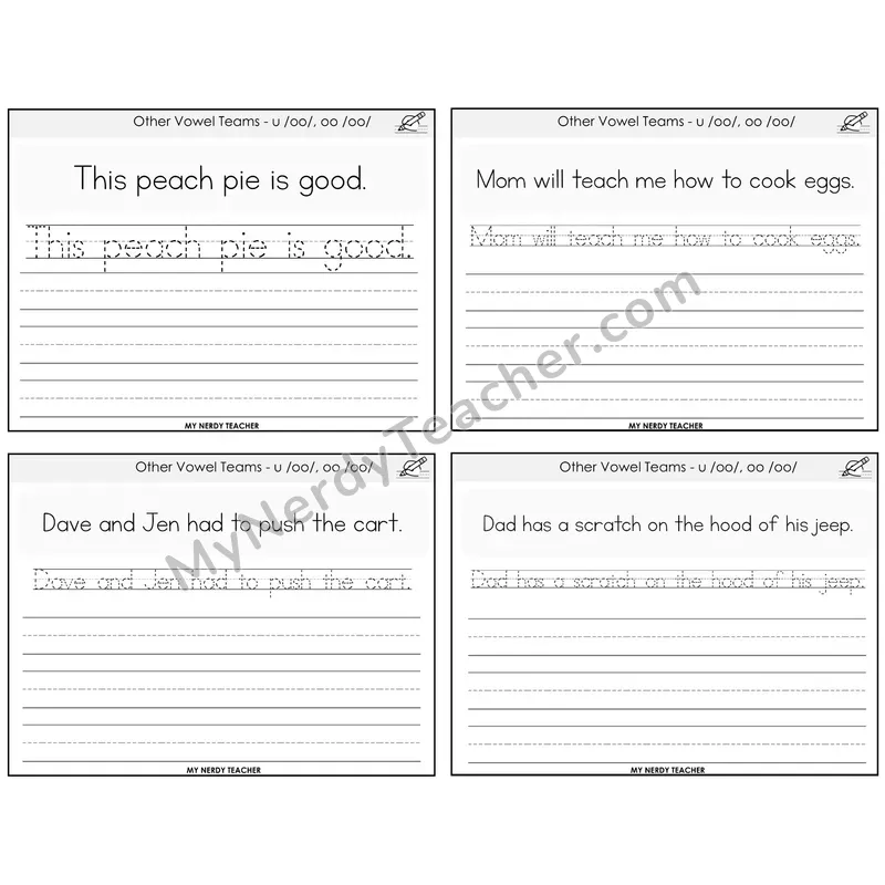 Short OO and U (/oo/) Read It Trace It Write It Task Cards — Decodable Sentences