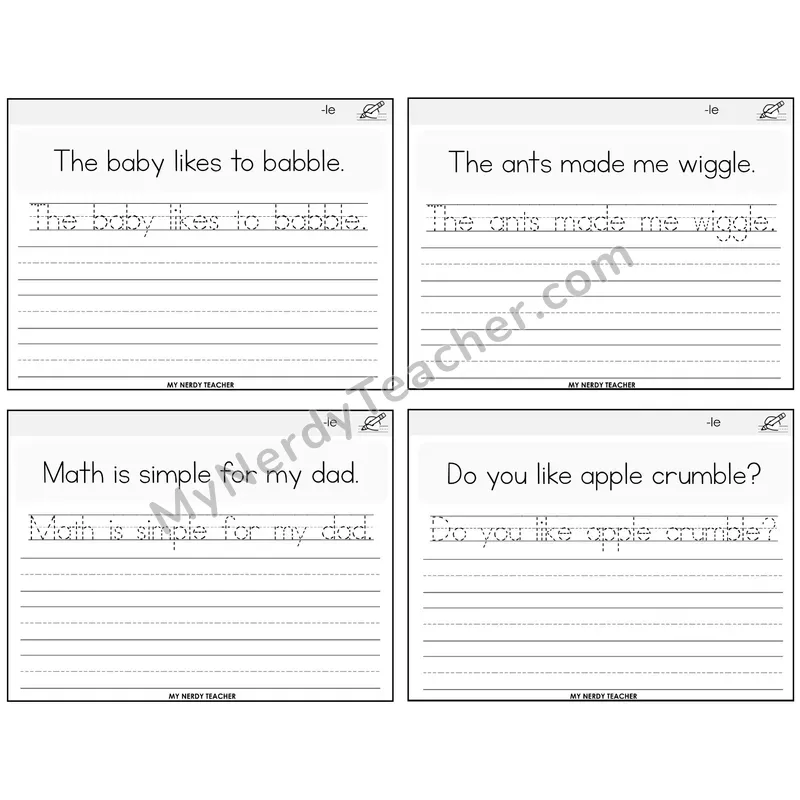Consonant -le Read It Trace It Write It Task Cards — Decodable Sentences
