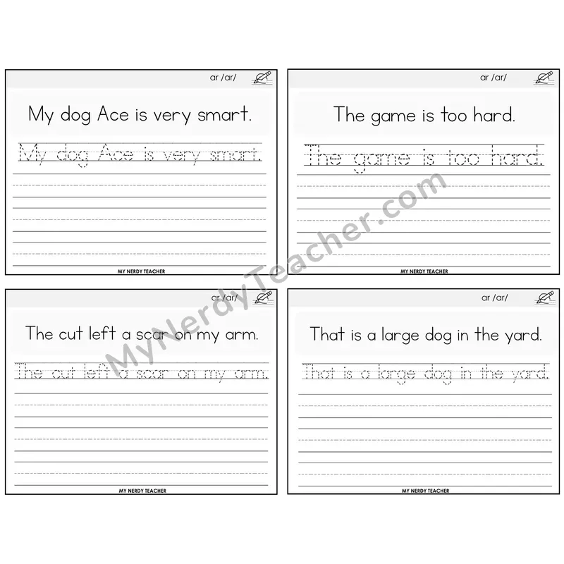 R-Controlled AR Read It Trace It Write It Task Cards — Decodable Sentences