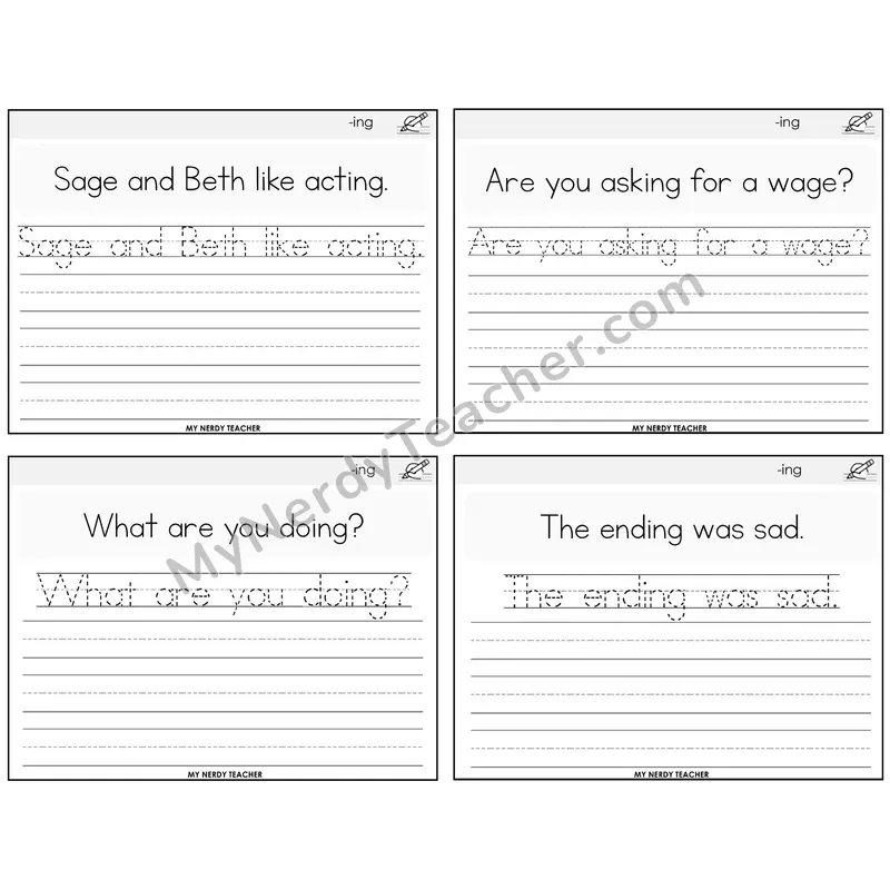 Suffix -ing Read It Trace It Write It Task Cards — Decodable Sentences