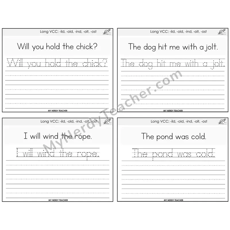 Long VCC Patterns Read It Trace It Write It Task Cards — Decodable Sentences