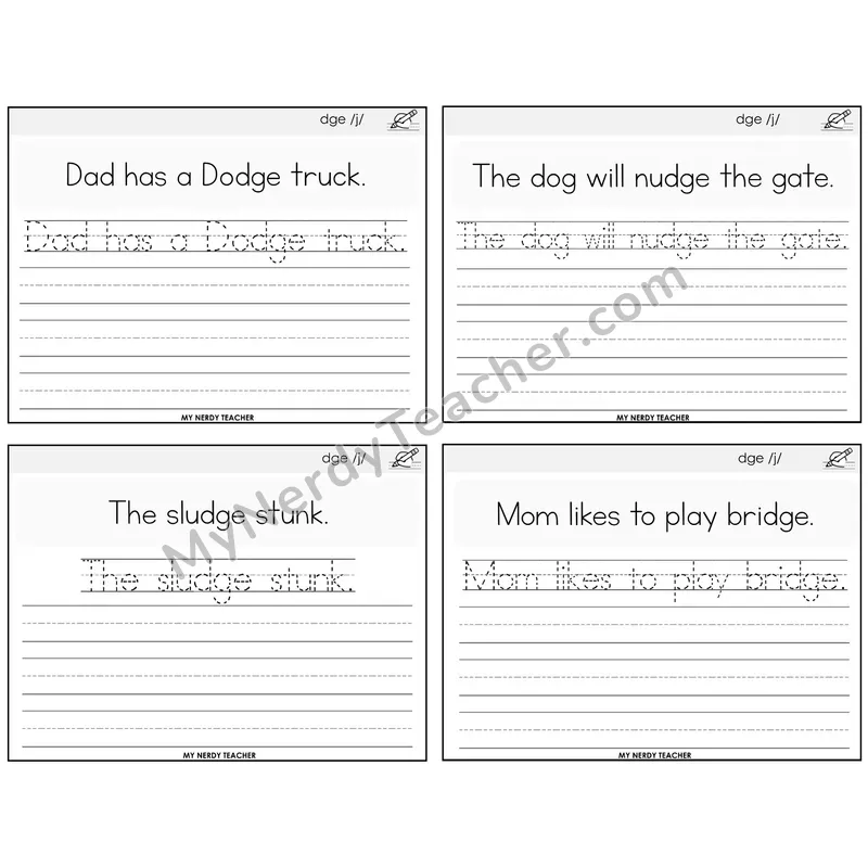 DGE Trigraph Read It Trace It Write It Task Cards — Decodable Sentences