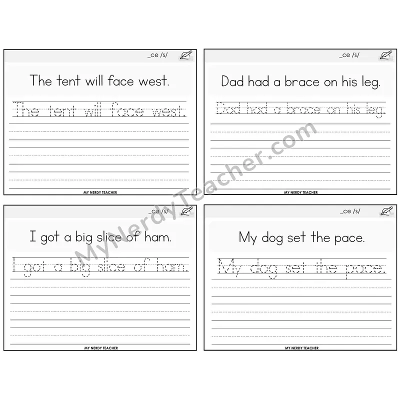Soft C (_ce) Read It Trace It Write It Task Cards — Decodable Sentences