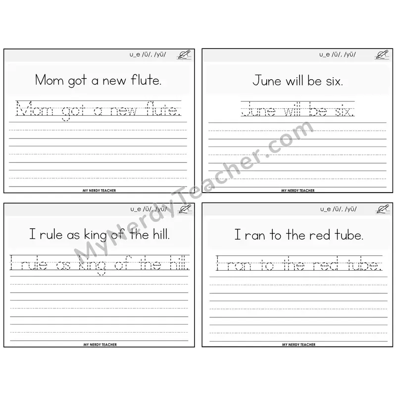 Long U VCe (u_e) Read It Trace It Write It Task Cards — Decodable Sentences